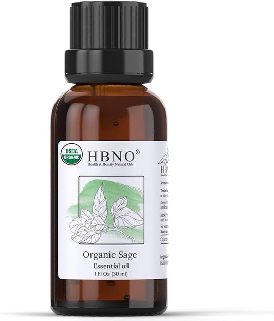 HBNO Organic Sage Essential Oil - 1 oz (30ml) - USDA Certified Organic Sage Essential Oil for Aromatherapy, Soap Making, DIY, Fragrances, Diffuser.
