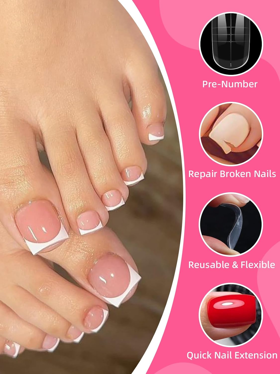 600 Pcs Toe Nail Dual Forms for Poly Extension Gel, EBANKU Toenail Extension Forms Reusable Full Cover Molds for French Tip Acrylic Toenails Pedicure for Salon & DIY at Home 15 Sizes