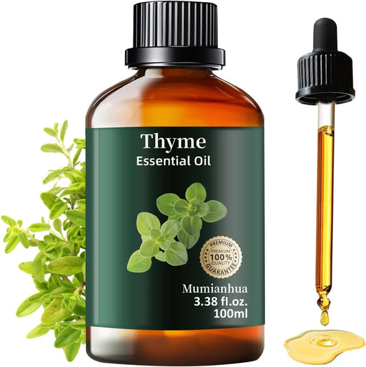 Thyme Essential Oil Pure, Mumianhua Natural Thyme Oil, Therapeutic Grade Aromatherapy Oil for Diffuser, Hair Care, Skin, Massage, Soap,Candle Making, Scent DIY 3.38 Fl Oz