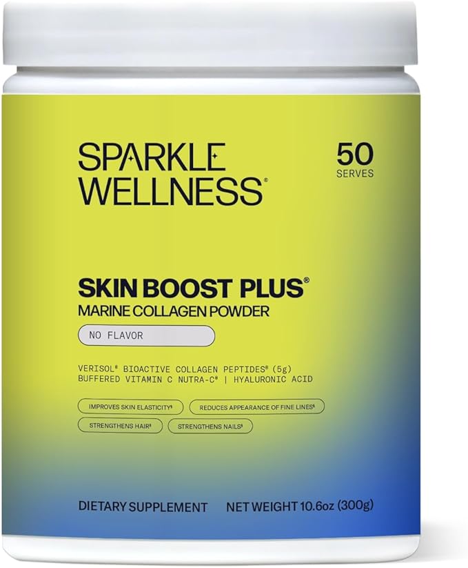 Sparkle Wellness Marine Skin Boost Plus (No Flavor) [50-Serves] | Collagen Powder Supplement with Marine-derived VERISOL Bioactive Hydrolyzed Collagen Peptides, Vitamin C & Hyaluronic Acid