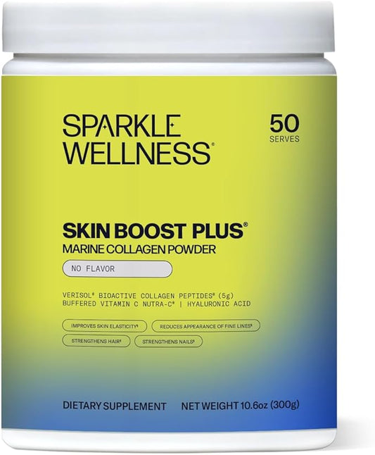 Sparkle Wellness Marine Skin Boost Plus (No Flavor) [50-Serves] | Collagen Powder Supplement with Marine-derived VERISOL Bioactive Hydrolyzed Collagen Peptides, Vitamin C & Hyaluronic Acid