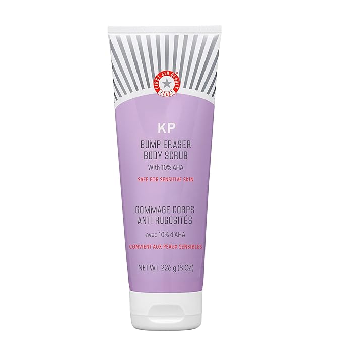 First Aid Beauty KP Bump Eraser Body Scrub Exfoliant for Keratosis Pilaris with 10% AHA – 8 oz