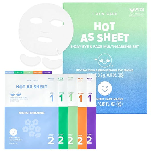 I DEW CARE Collagen Sheet Mask Variety Pack with Eye Patches - 5Days Face Masks Skincare Korean | Hydrating Collagen Face Mask, Moisturizing Skin Care, Sheet Masks for Women, Facial Skincare Pack, 5EA