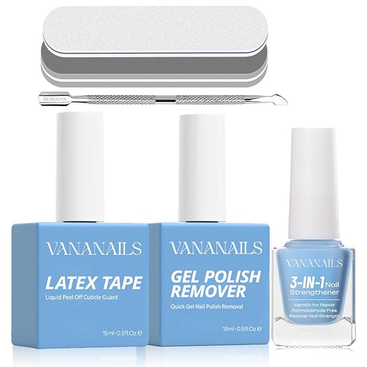Gel Nail Polish Remover Kit: Gel Polish Remover for Nails with Liquid Peel off Latex Tape Nail Strengthener Cuticle Pusher Effective Remover for Nails in 5 mins No Soaking Or Wrapping