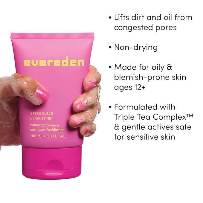 Evereden Steer Clear Balancing Jelly Cleanser: Clean & Vegan Teen Skin Care for Oily & Pimple-Prone Skin - Pre Teen Face Wash - Gently Cleanses Pores Without Drying