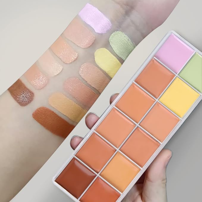 12 Color Correcting Concealer Palette, Cream Color Corrector Contour Makeup Palette，Contouring Foundation Highlighting Concealer Palette for Conceals Dark Circles, Redness, Acne, Blemish