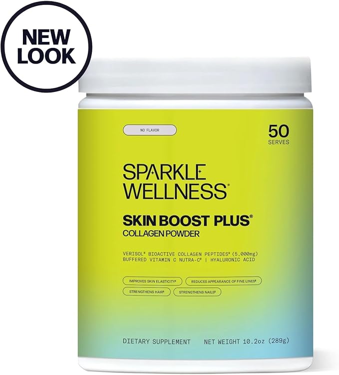 Sparkle Wellness VERISOL Bioactive Hydrolyzed Collagen Peptides | Collagen Powder Supplement with Vitamin C & Hyaluronic Acid for Hair, Skin, and Nail Health | Skin Boost Plus (No Flavor) [50-Serves]