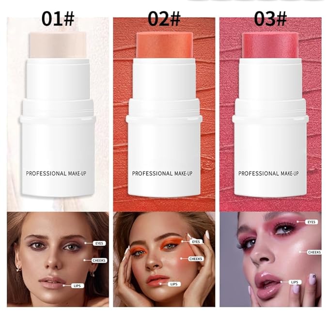 Orange Cream Blush Stick for Cheeks, Waterproof Face Cream Makeup Blush Stick, Long-Lasting Multi-use Blush Makeup Stick, Natural-Looking, Lightweight Skin Tint Blush Makeup for All Skin