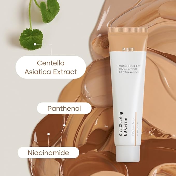 PURITO Cica Clearing BB Cream #23 Natural Beige 1 fl.oz / 30ml, Vegan bb cream, foundation, cruelty free