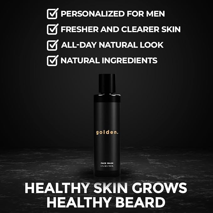 Golden Grooming Co. Men Face Wash with Aloe Vera & Vitamin E - Facial Cleanser for Men - Organic & Nature-Based - Ideal for Sensitive and Oily Skin - Rich Foaming Daily Cleanser - 4 oz.