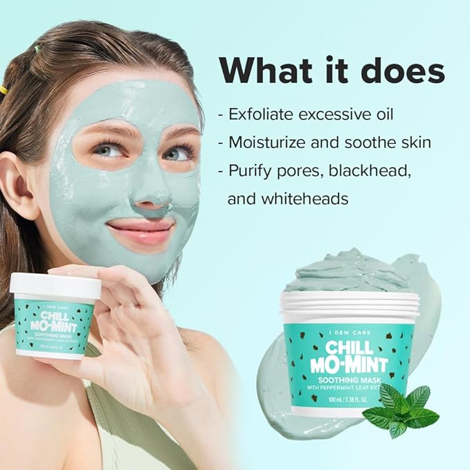 I DEW CARE Wash Off Face Mask - Chill Mo-Mint | Soothing Mask with Peppermint Leaf Extract, Korean Face Mask Skin Care for Face, 3.38 Oz