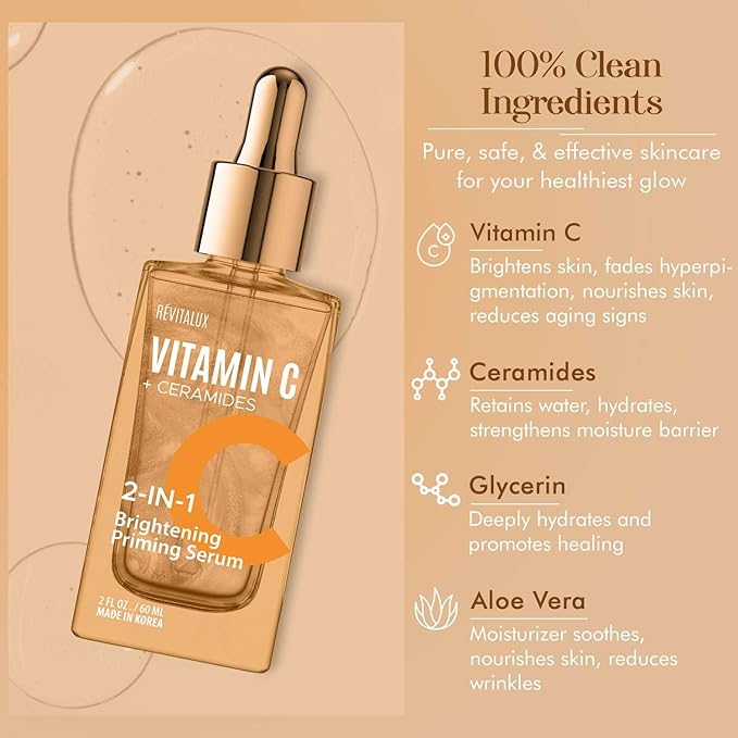 Vitamin C & Ceramides 2-in-1 Serum - & Priming, Anti-Aging, Skin Repair, Hydrates & Firms - Dermatologist Tested, Cruelty-Free Korean Skin Care for All Skin Types - 2 fl. oz
