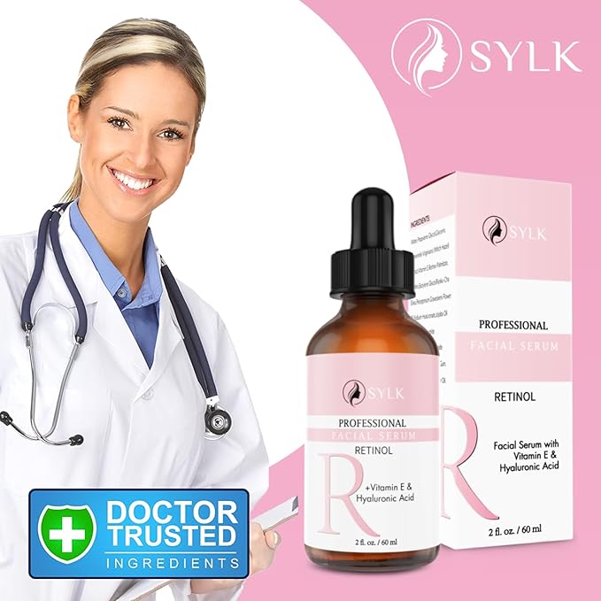 Sylk Retinol Serum for Face with Hyaluronic Acid & Vitamin E & A - Anti Aging, Fine Lines, Wrinkles, Resurfacing, Acne Scars, Skin Brightening, Dark Spots - Microneedling Retinoids for Face - 2 fl oz