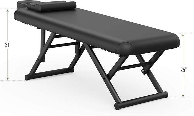 Dolonm Height Adjustable Massage Table with Face Pillow & Headrest for Treatment Table, Physical Therapy Table, Spa Facial Professional Massage Bed - Fixed Backrest, Black
