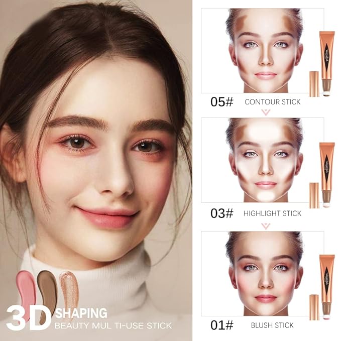 MEICOLY Liquid Contour Beauty Wand,Cream Contour Stick with Cushion Applicator,Liquid Bronzer Stick for Women and Girl,Blendable Long Lasting Smoothly Silky Contour Makeup,Cruelty-free,Medium to Dark