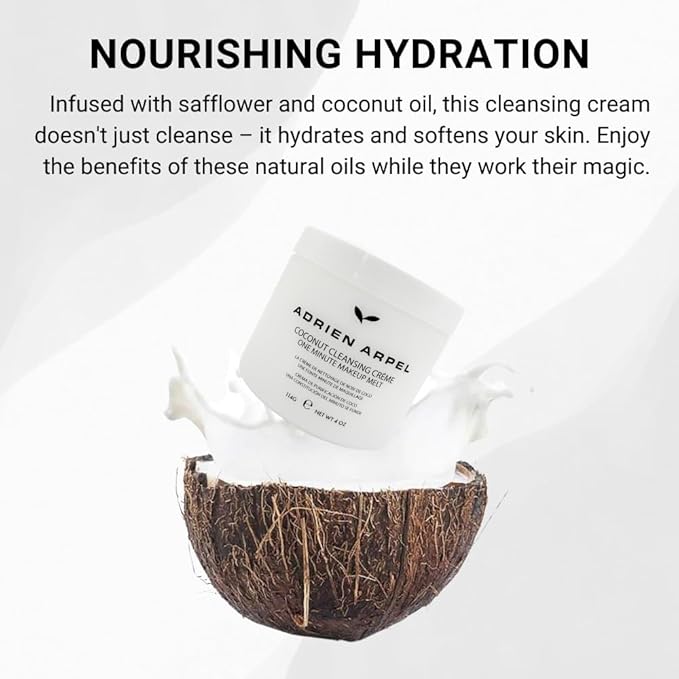 Coconut Cleansing Crème, Facial Cleanser & Makeup Remover, Balm Hydrates & Softens Sensitive, Dry & Mature Skin, 4 oz