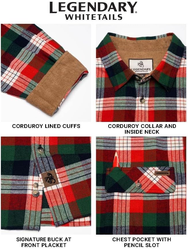 Legendary Whitetails Men's Flannel Shirt Long Sleeve Button Down 100% Cotton
