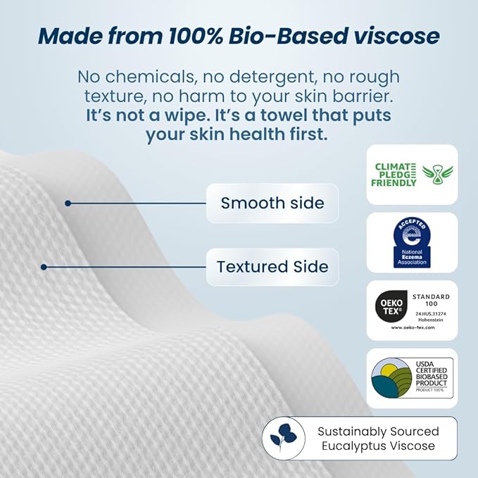 Clean Skin Club Clean Towels XL® Supreme, 100% USDA Biobased Face Towel, Disposable Face Towelette, Eczema Association Accepted, Makeup Remover Dry Wipes, Ultra Soft, 1 Pack, 50 Ct