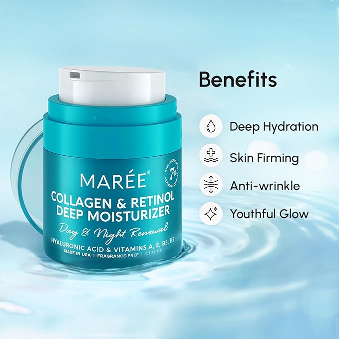 MAREE Face Moisturizer Retinol Cream for Face - Wrinkle Cream for Women - Anti Aging Face Cream - Facial Moisturizer with Collagen - Crema Hidratante Para la Cara for Skin Tightening