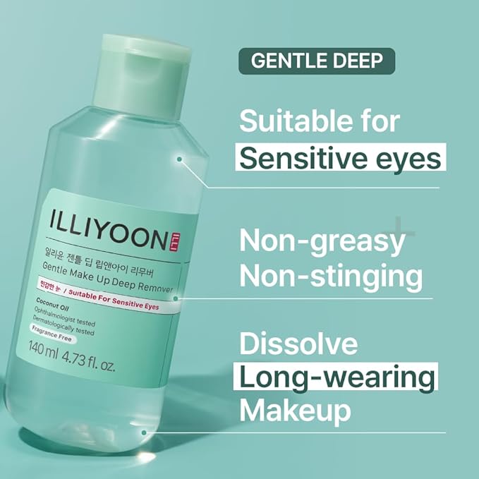 Illiyoon Gentle Deep Eye Makeup Remover | for Waterproof Mascara, Lipstick, Eyeliner, Non-Greasy 2-Phase Oil & Water Formula, Ophthalmologist Tested, Vegan, Korean Skin Care, 4.73 fl.oz.