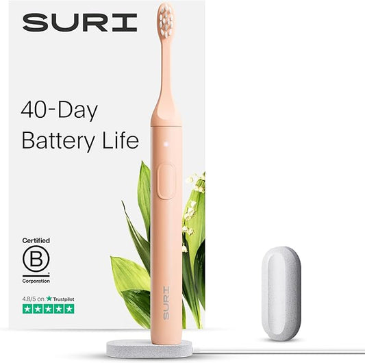 SURI 1.0 Sonic Electric Toothbrush | 40+Day Battery | Designed in California | Sustainable Electric Toothbrush for Adults | Travel Toothbrushes | Tooth Brush | Pink
