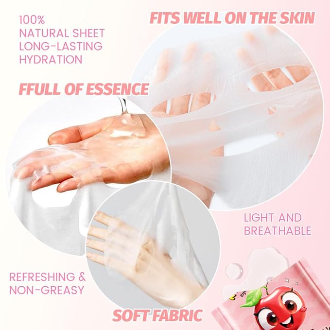 Kaely 12 Pack Fruit Face Masks for Kids, Kids Face Mask Spa Day Kit Supplies, Spa Party Favors for Teens Girls Women, Sheet Facial Mask Skincare Gifts Set, Moisturize Soothe for All Skin Types, 04