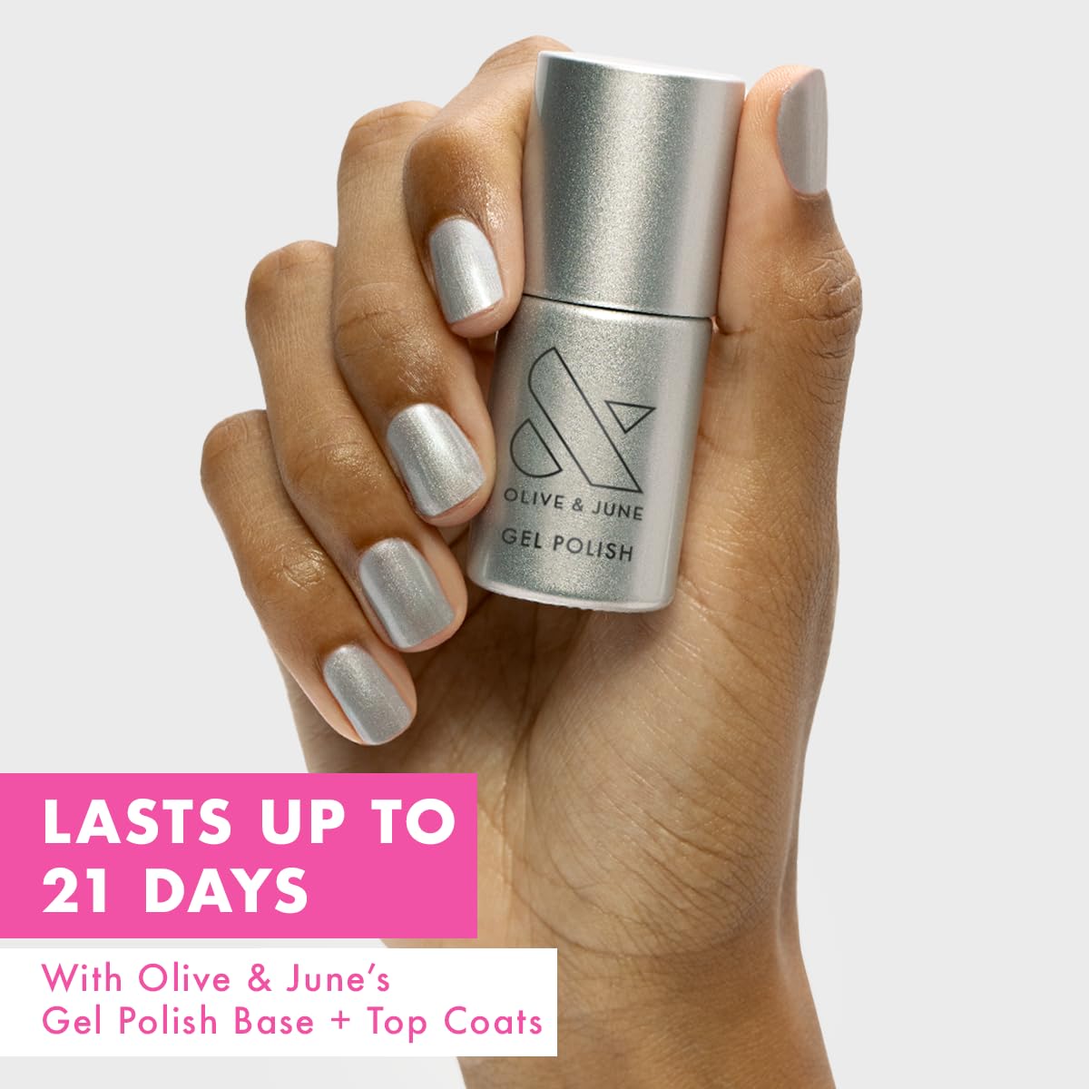 Olive & June Gel Polish | UV LED Nail Lamp Needed | Long Lasting Formula | Up to 21 Days of Wear | Damage-Free Removal | Salon-Quality Manicure at Home| Cosmic Silver | Silver Metallic