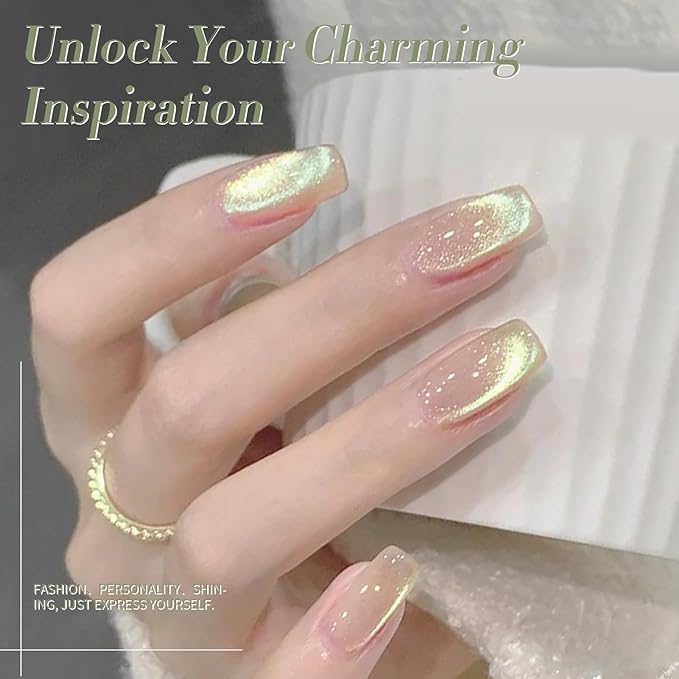 Born Pretty Cat Magnetic Eye Gel Nail Polish Shimmer Glitter Holographic Auroas Magnetic Gel Spring Summer Pink Green Blue Translucent Gel Polish Set Manicure Nail Art DIY at Home