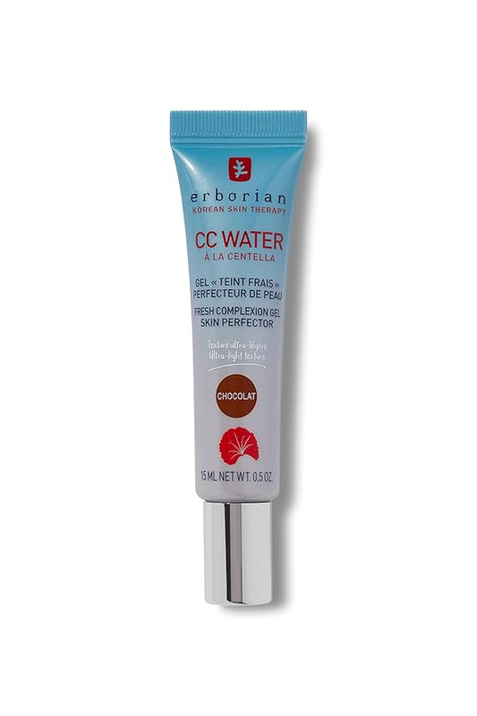 Erborian CC Water with Hyaluronic Acid, Chocolate - Ultra-Light Aqua Gel Color Corrector with Centella Asiatica & Hyaluronic Acid - Plump, Softer & Hydrated Skin - Korean Skincare Perfector - 0.5 Oz