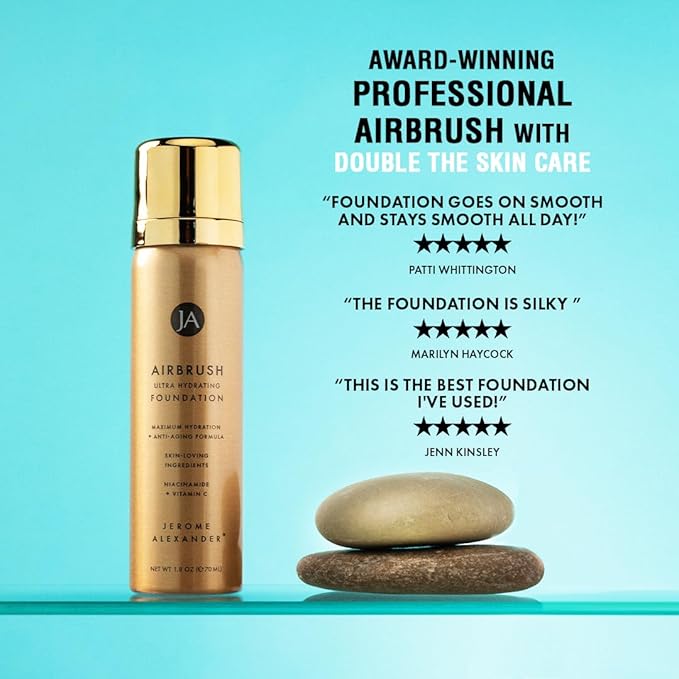 Jerome Alexander Airbrush Foundation Ultra Hydrating, Spray Foundation Makeup with 2x the Active Ingredients, Ultra-Light, Buildable, Full Coverage Formula (Medium)