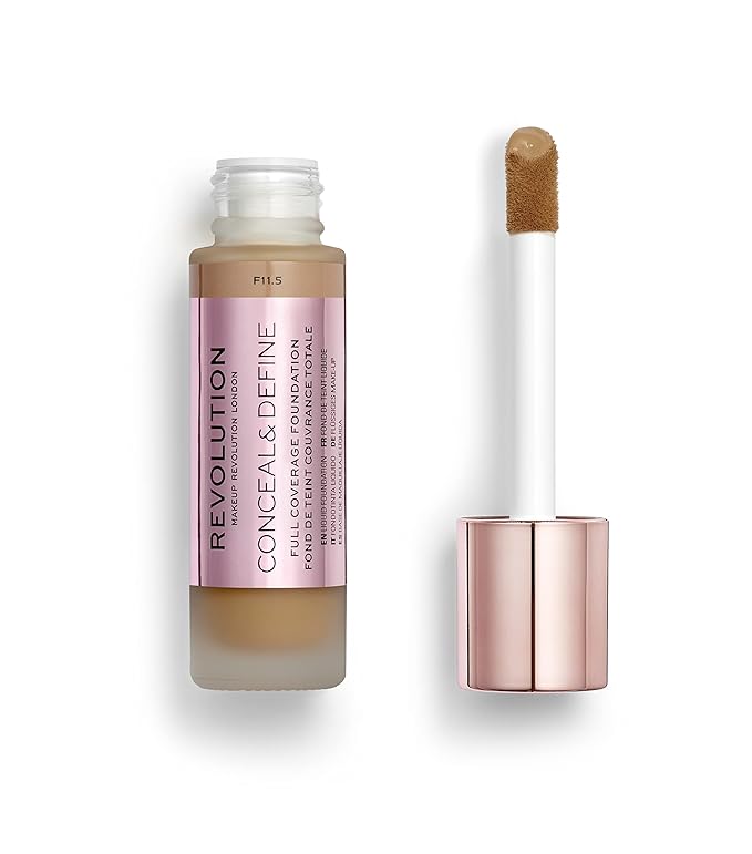 Makeup Revolution Conceal and Define Foundation, Full Coverage & Matte Finish, F12.7 for Medium/Dark Skin Tones, Vegan & Cruelty-Free, 0.7 Fl Oz