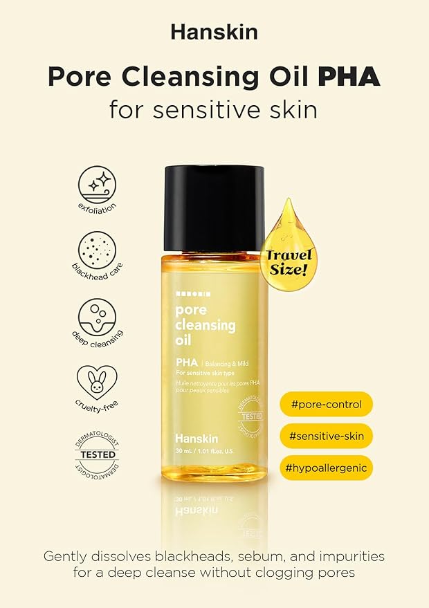 Hanskin PHA Pore Cleansing Oil Mini Set (1.01 oz x 3) – Travel Size Facial Oil Cleanser & Makeup Remover | Gentle Blackhead Care, TSA Friendly | Korean Skincare Stocking Stuffer & Gift for Women