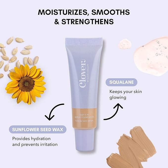 Clover Skin Is In Serum Foundation | Hydrating Face Serum, Lightweight Foundation, Cruelty-Free & Vegan | With Squalane And Sunflower Seed Wax | 30 ml - Shade 05 (Light)