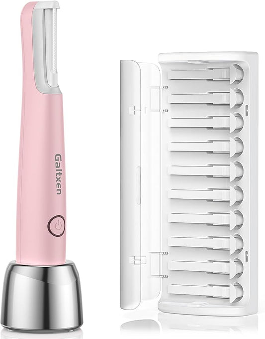 Sonic Dermaplaning Tool for Women, Rechargeable Face Dermaplane Razor Sonic Edge Technology for Facial Hair, Exfoliating and Peach Fuzz, 10 Refill Blades Pink
