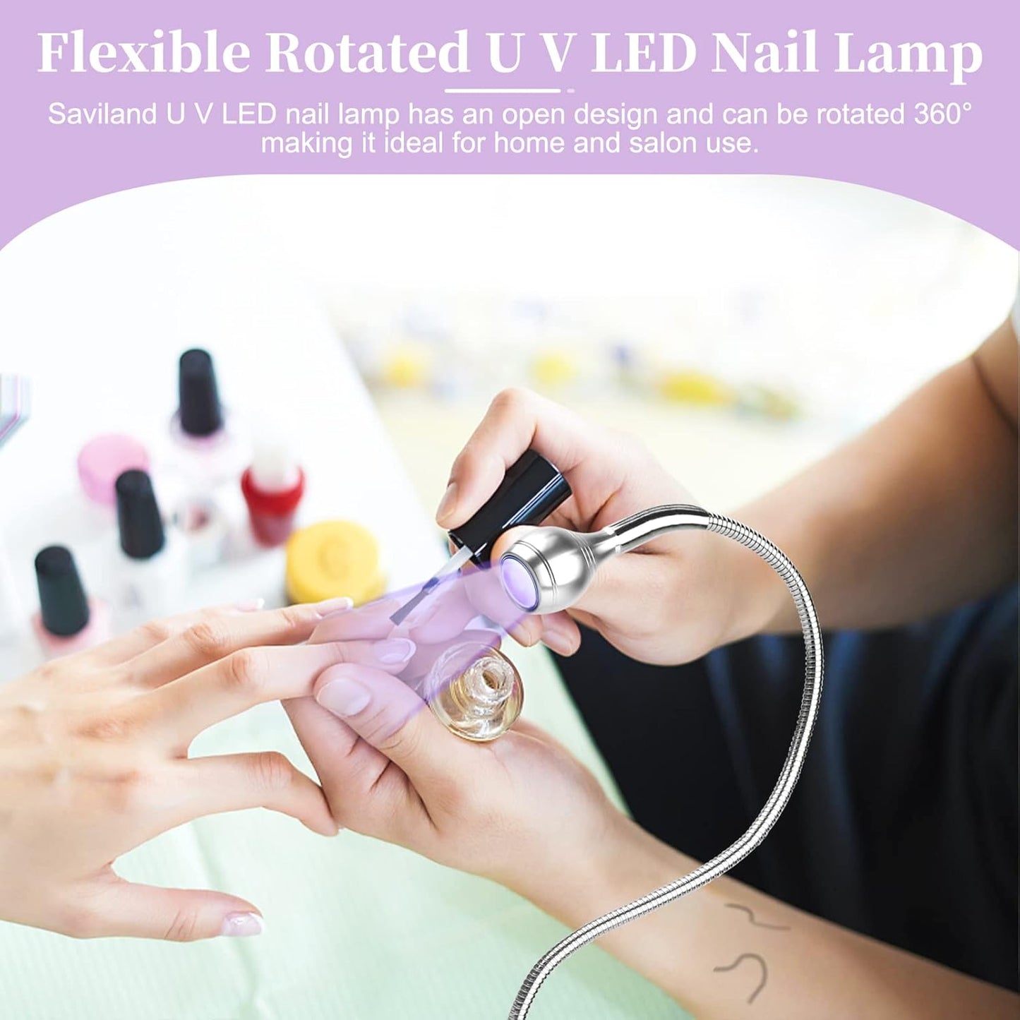 Saviland Mini Nail LED Lamp – Flexible Rotatable USB Quickly Nail Dryer Gel Lamp for Nails with Securing Clip Led Light for Nails for Curing Gel Polish U V Nail Gels Manicure DIY