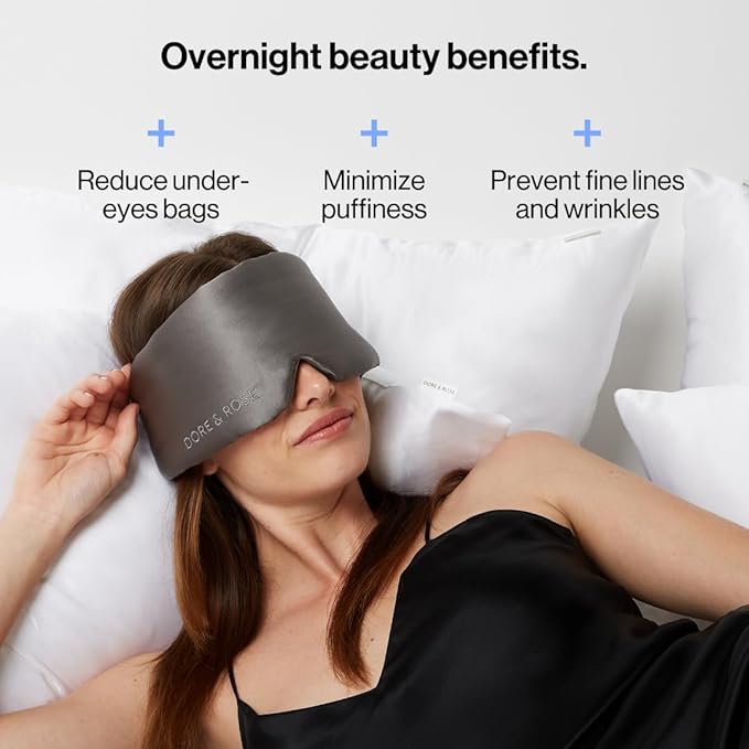 Dore & Rose Deep Sleep Mask Light Blocking, 23 Momme Mulberry Silk Eye Mask, Ultra Soft, Adjustable - Travel Sleeping Mask for Men & Women - Charcoal