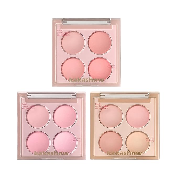 Matte Blush Powder Palette, Blending Mood Cheek, 4 Blendable Shades Korean Fairy Pink Blusher in Lightweight Smooth Powder, Vegan Makeup (Taro 2#, 1.84 ounces)