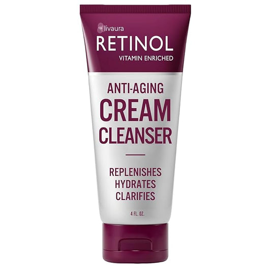 LIVAURA Retinol Anti-Aging Cream Cleanser – Daily Deep Cleansing Facial Wash Exfoliates to Improve Skin’s Texture & Moisturizes for Cleaner, Softer Face – Renewing Vitamin A Minimizes Fine Lines