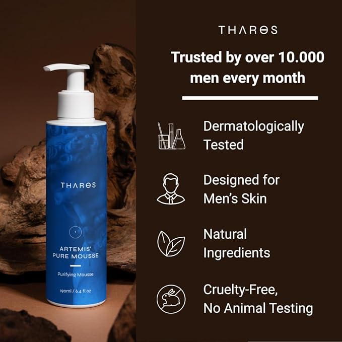 THAROS Men’s Face Wash & Daily Facial Cleanser, Prevents Breakouts, Natural Anti-Aging Face Wash for Men, 6.4 fl.oz, Vegan, For Oily & Acne-Prone Skin