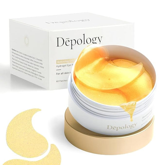 depology Restoring Hydrogel Under Eye Patch | 60 Patches | Brightening Caffeine Gold Pads for Dark Circles | Puffiness | Wrinkles | Refresh | Travel