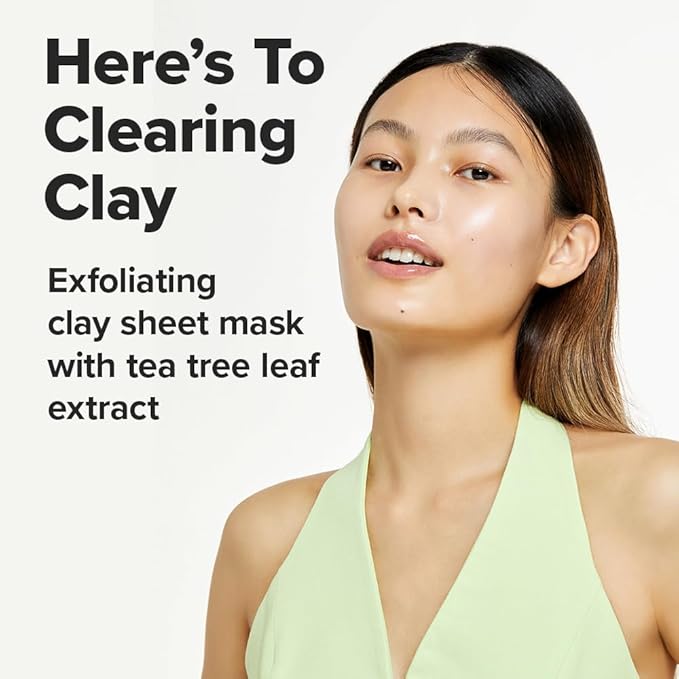 I DEW CARE Tea Tree Sheet Face Mask - Korean Skincare for Clearing and Calming Skin | Face Masks with 3-Clay Complex & Centella Asiatica, Hydrating Facial masks skincare, Sheet Mask for Women, 4EA