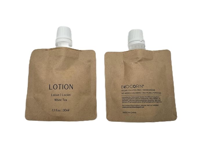 Body Lotion Recyclable Kraft Paper Pouch Bag (100 Pack, 1.1oz/30ml)