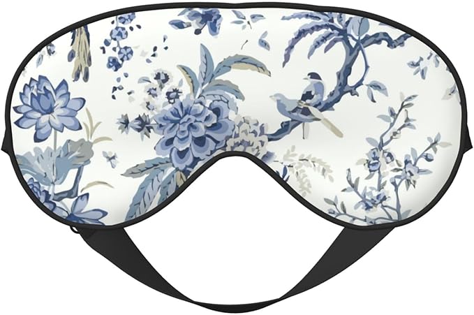 Sleep Eye Mask Vintage Blue Floral Sleep Mask for Women Men Comfortable Eye Mask with Adjustable Strap Soft Eye Cover Blindfold for Travel Yoga Nap Shift Work