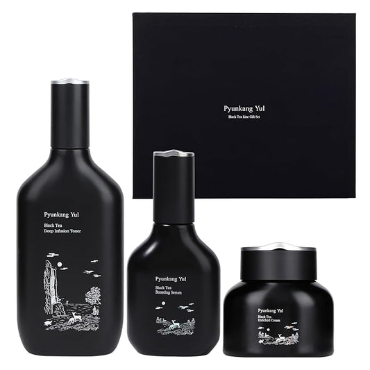 Pyunkang Yul PKY Black Tea Line Gift Box Set, Deep Nurishment for Anti-aging, Rich Moisture Toner, Revitalizing Serum & Nourishing Cream, Zero-Irritation (3-item set)