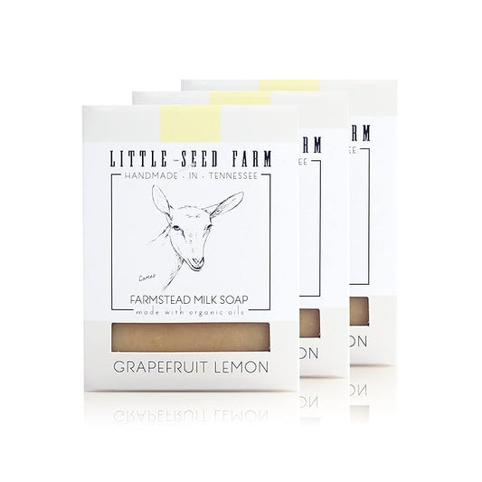 Little Seed Farm Organic Goat’s Milk Soap – 3 Pack of Grapefruit Lemon Facial and Body Soap Bars with Turmeric – Natural, Handmade and Cruelty Free – Balancing For Sensitive Skin, Net Wt. 4.75oz