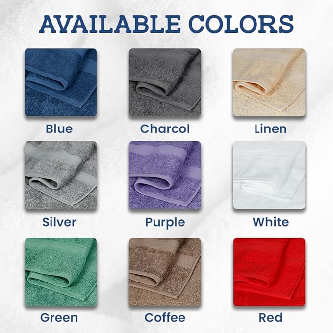 Casa Lino 100% Cotton Bath Towels Set of 4 (1 Bath Towel, 1 Hand Towel & 2 Wash Cloths) - Bathroom Towels and Washcloths Set - Complete Bathroom Set - Guest Room Essentials - (Silver Grey)