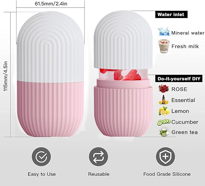 XHJRI Ice Face Roller Massager,Ice Cube Roller for Face, Eyes and Neck Naturally Conditioning and Skin Care,De-Puff Eye Bags,Reduce Migraine Pain,Reusable Massage Silicone Ice Mold (Pink White)