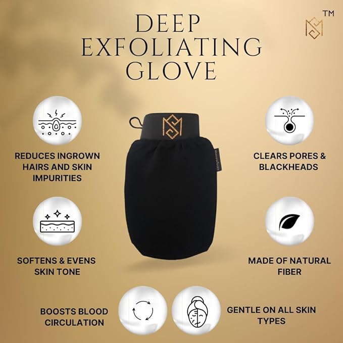 Exfoliating Glove Kessa Mitt Body Scrubber - Dead Skin Remover Shower Glove for Dead Skin Scrubbing and Deep Pore Cleansing - by MoroccanSource (2 Pack Black)