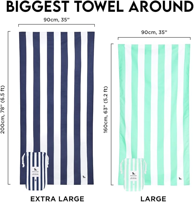 Dock & Bay Customized Beach Towel - Quick Dry, Sand Free - Compact, Lightweight - 100% Recycled - Includes Bag - Cabana - Cancun Green - Large