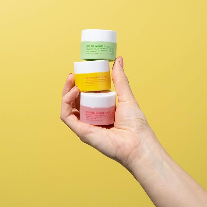 W7 Sweet Dreams Overnight Lip Mask Trio - Strawberry, Apple & Grapefruit Flavor 3 Pack - Vitamin E, Aloe Vera and Grape Seed Oil - For Hydrated, Full Looking & Irresistible Lips